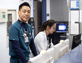 PGY-2 Residents Dr. Joseph Hong and Dr. Gloria Cheung in Family Medicine Inpatient Unit.